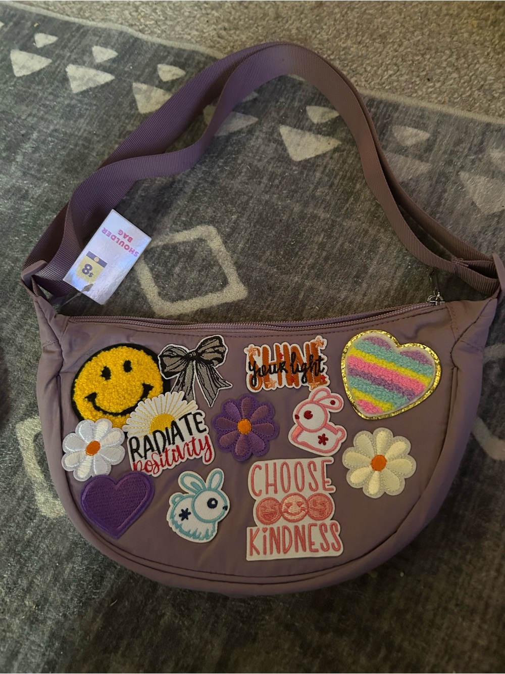 Choose Kindness Lavender Crossbody Bag with Patchwork Accents